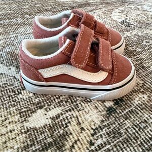 Vans Old Skool V Sneaker Toddler Kids Pink Velcro Shoes Size 4